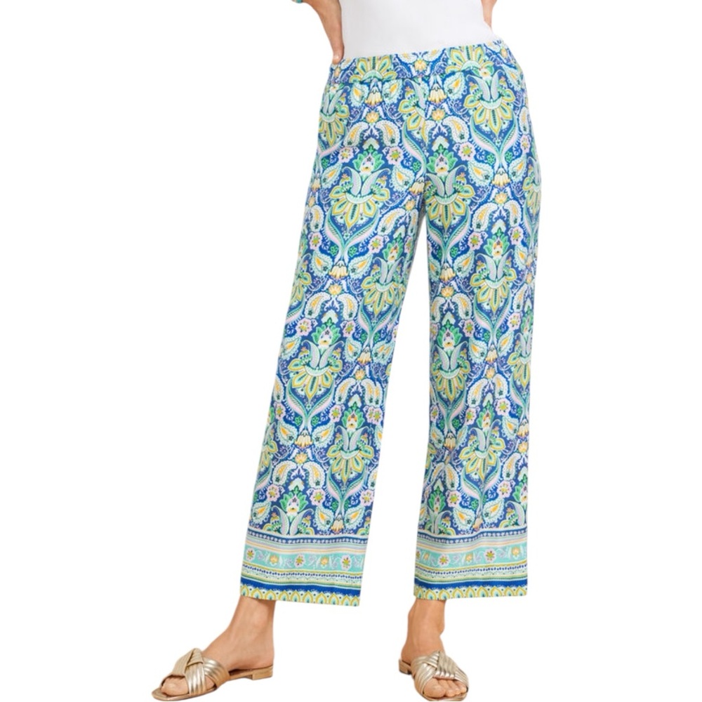 Talbots Botanical Medallion Wide Leg Crop Pants Size Small Pull-On ✨